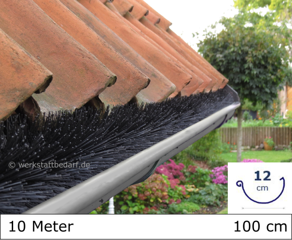 Dachrinnenbürste Ø 12 cm - Länge 100 cm - 10er-Gebinde - auf Wunsch mit 6 Sicherungsklammern