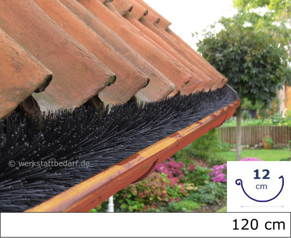 Dachrinnenbürste Ø 12 cm - Länge 120 cm - 4er-Gebinde - korrosionsfreier Edelstahldrehdraht - auf Wunsch mit 3 Sicherungsklammern