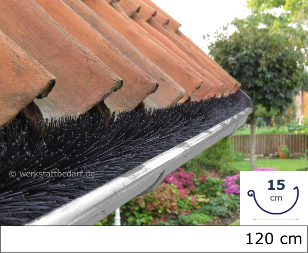 Dachrinnenbürste Ø 15 cm - Länge 120 cm - 16er-Gebinde - korrosionsfreier Edelstahldrehdraht - auf Wunsch mit 12 Sicherungsklammern